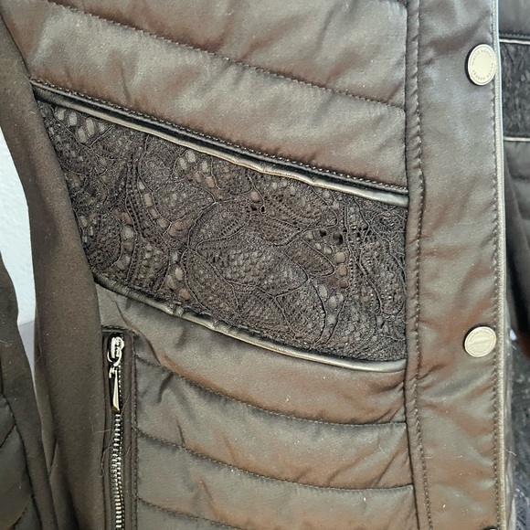 WHBM Quilted Black Insulated Winter Coat with Lace Detail, Down-Filled - Picture 4 of 12